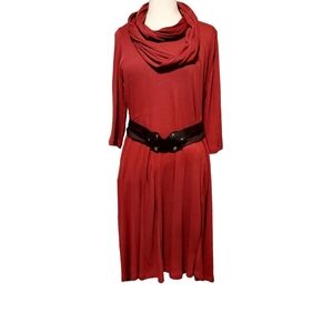 Amanda Lane Xl Midi Dress Orange Ribbed Knit Belted Long Sleeve Holiday Fall....